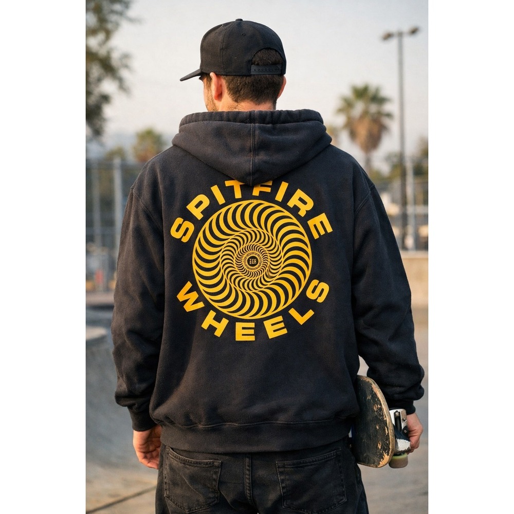Spitfire Wheels Spiral Logo Zip Hoodie XL Drk Blue Skateboard Graphic Sweatshirt